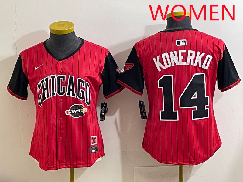 Women 2025 Chicago White Sox #14 Konerko Red Stripe Joint Name Nike MLB Jersey style 10->women mlb jersey->Women Jersey